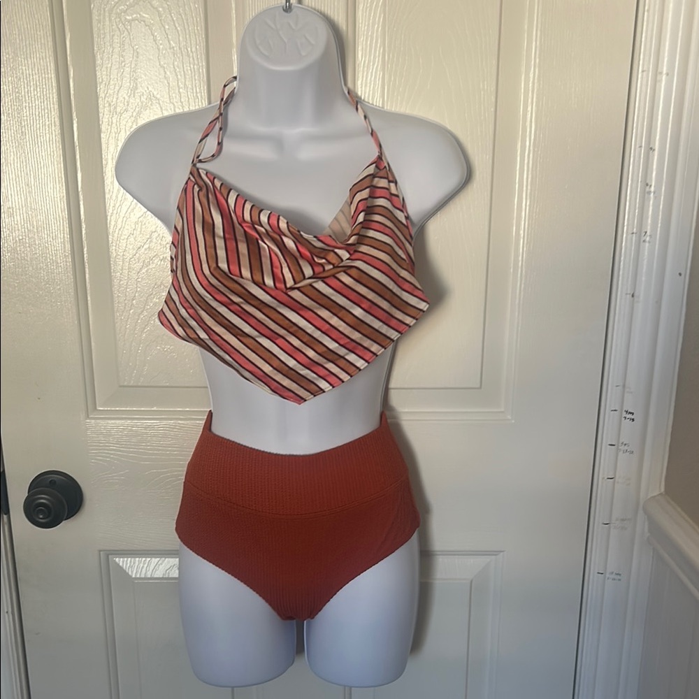 Striped Halter Bikini Top and High-Waisted Bottom PINK/Victoria Secret